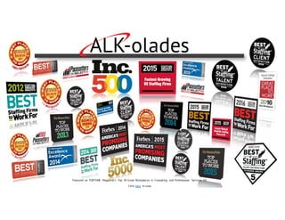 ALK-olades
Featured on FORTUNE Magazine’s Top 20 Great Workplaces in Consulting and Professional Services list.
Click here to	view
 