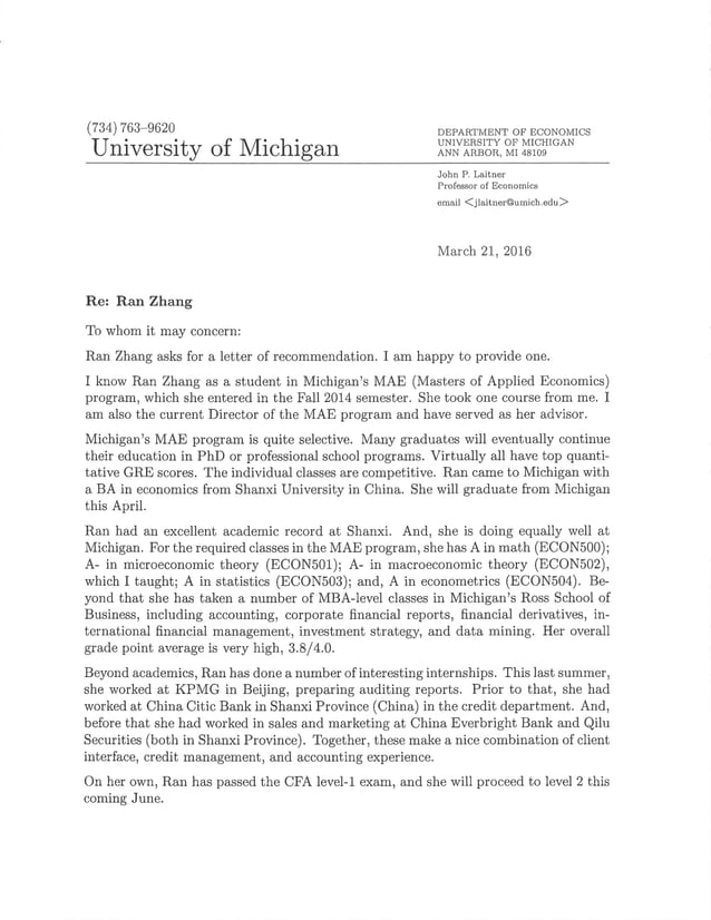 Reference Letter from Professor John Laitner | PDF