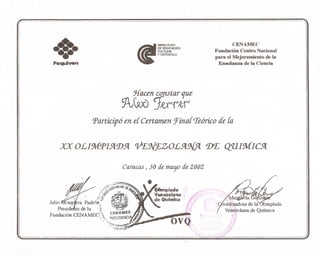 Certificado p ALEX CENAMEC Quimica 2002