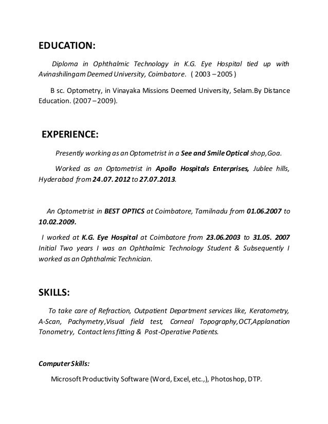optometrist resumes