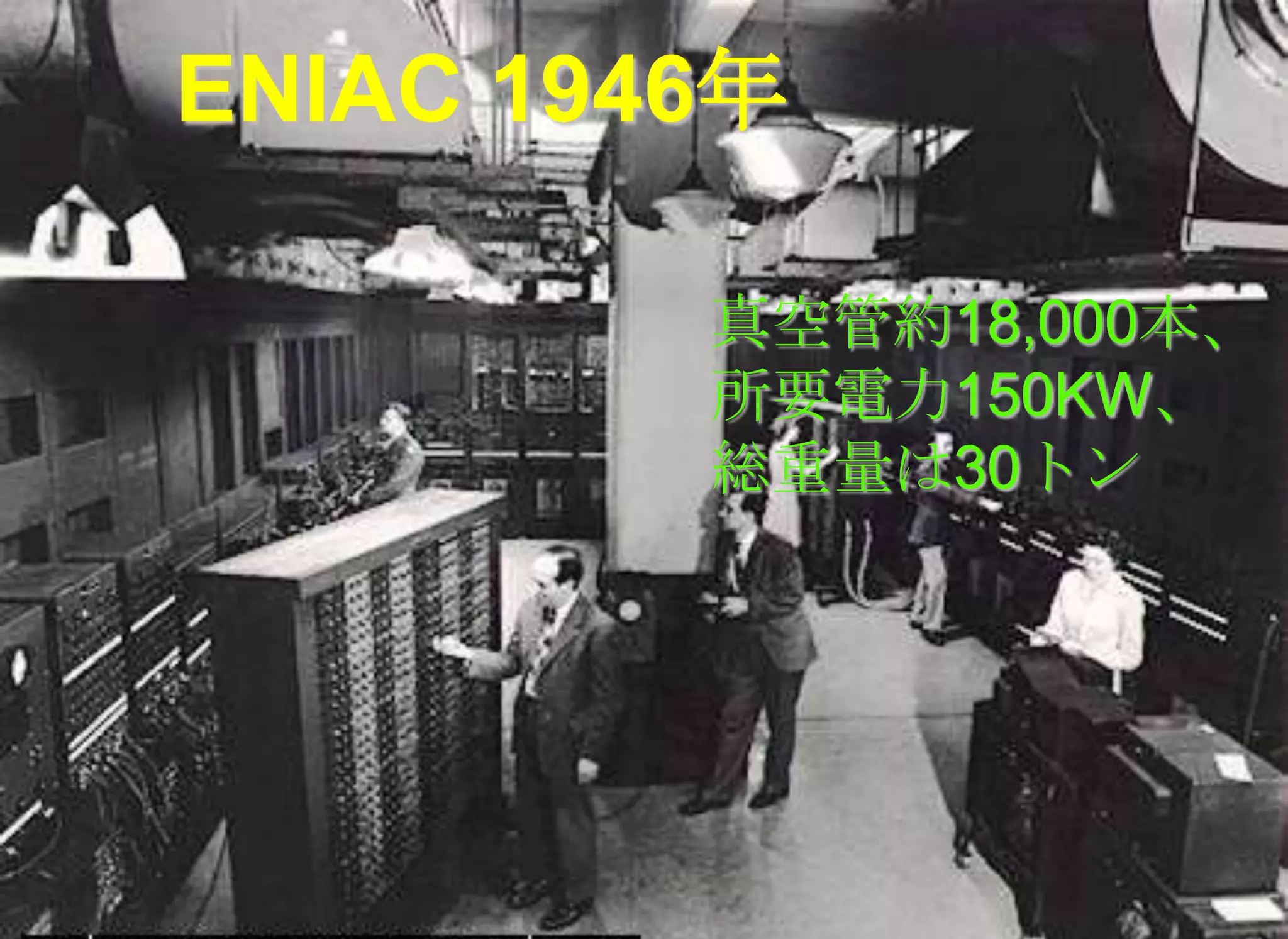 2009/7/1高度情報化と社会生活20ENIAC 1946年真空管約18,000本、所要電力150KW、総重量は30トン