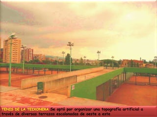 TENIS DE LA TEIXONERASe optó por organizar una topografía artificial a través de diversas terrazas escalonadas de oeste a este