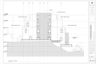 01-GROUND
FLOOR
131' - 6"
03-FIRST FLOOR
146' - 0"
04-SECOND
FLOOR
157' - 3"
05-THIRD FLOOR
167' - 6"
06-ROOF DECK/
PENTHOUSE
177' - 9"
Level 6
186' - 9"
Level 7
186' - 9"
02-RAISED UTILITY
PLATFORM
139' - 6"
STORM WATER
MANAGEMENT
DIAGRAM
186' - 9"
CEMRIT CEMBONIC PANELS
SCUPPER
COPPER METAL SHINGLES
COPPER METAL
SHINGLES
1234 5
19 19
20 20
21 21
22 22
24
24
24
2323
6 7
14'-0"11'-3"10'-3"10'-3"9'-0"
CEMRIT CEMBONIC PANELS
CEMRIT CEMBONIC PANELS
CEMRIT CEMBONIC PANELS
ISSUE/DESCRIPTIONDATENO.
SHEET TITLE:
DRAWN BY:
DATE:
JOB NO.:
CHKD. BY:
DWG. NO.:
REVISIONS
ARCHITECT@HENDRENASSOCIATES.COM
T 617 782 6003
F 617 782 6063
SUITE 315
ARCHITECT
GARY W. HENDREN, AIA
BOSTON, MA 02134
119 BRAINTREE STREET
ARCHITECTS + PLANNERS
9/15/201710:49:24AM
71WESTBOURNETERRACE
71WESTBOURNETER,BROOKLINE,MA
LEFT BUILDING -
NORTH ELEVATION
A-2.5
06/08/17
Author
Checker
1/4" = 1'-0"
1
NORTH ELEVATION - LEFT BUILDING
 