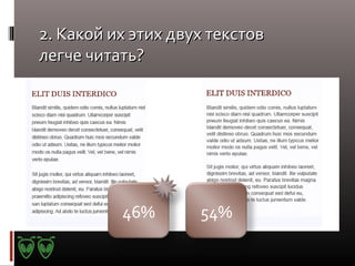2. Какой их этих двух текстов
легче читать?

46%

54%

 