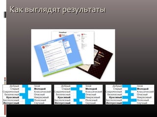 Как выглядят результаты

 