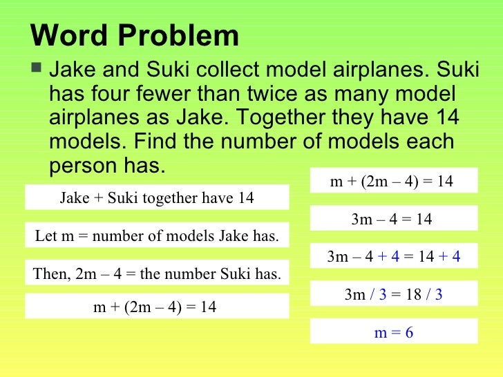 Word problems two step equations