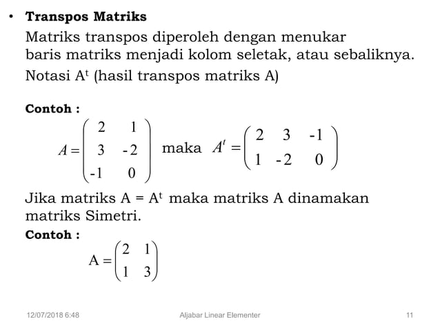 Matriks dan Operasinya ( Aljabar Linear Elementer ) | PPTX