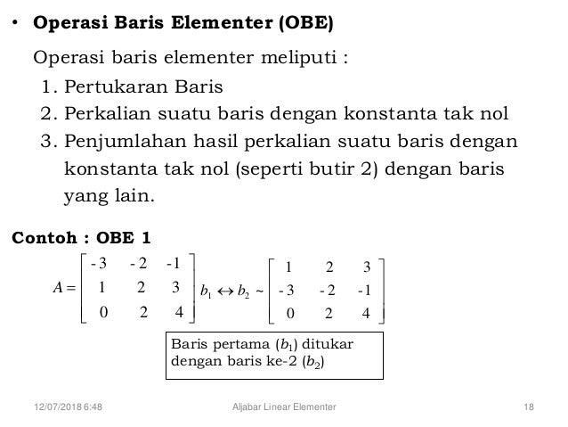 Matriks Dan Operasinya Aljabar Linear Elementer