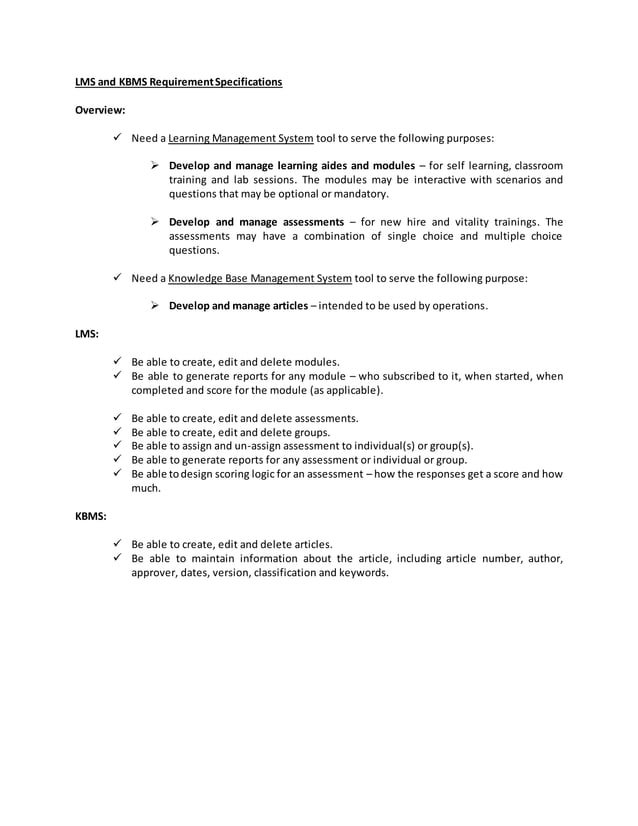 LMS and KBMS Requirement Specifications PDF Free Download