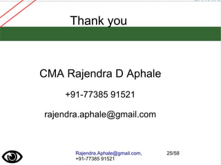 Rajendra.Aphale@gmail.com,
+91-77385 91521
25/58
Thank you
CMA Rajendra D Aphale
+91-77385 91521
rajendra.aphale@gmail.com
 