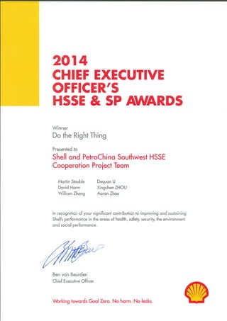 CEO Award for Doing the Right Thing