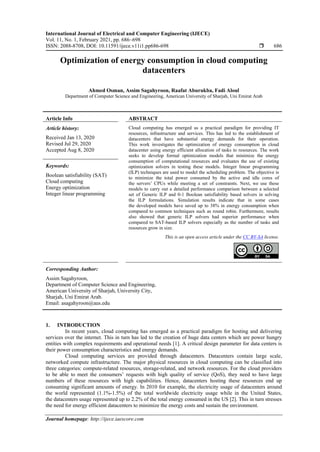 Optimization of energy consumption in cloud computing datacenters | PDF image.