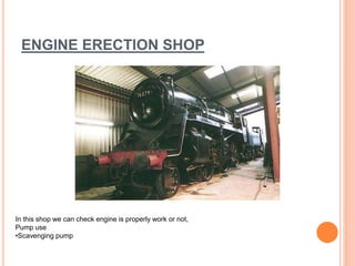 ENGINE ERECTION SHOP
In this shop we can check engine is properly work or not,
Pump use
•Scavenging pump
 