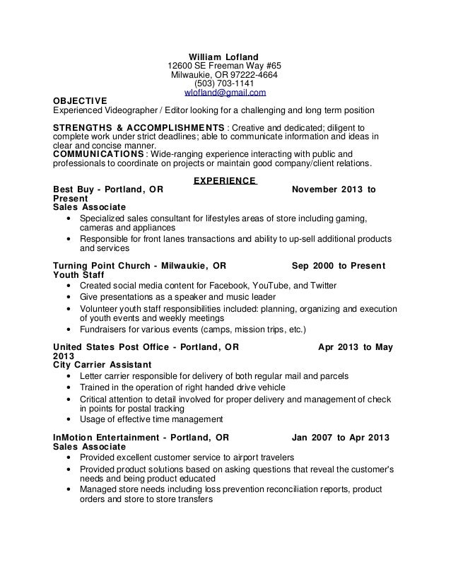 Videographer Resume Objective Videographer Resume Objective