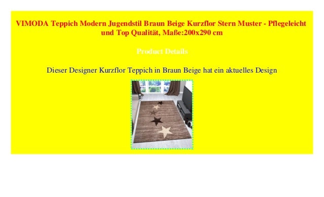 Vimoda Teppich Modern Jugendstil Braun Beige Kurzflor Stern Muster