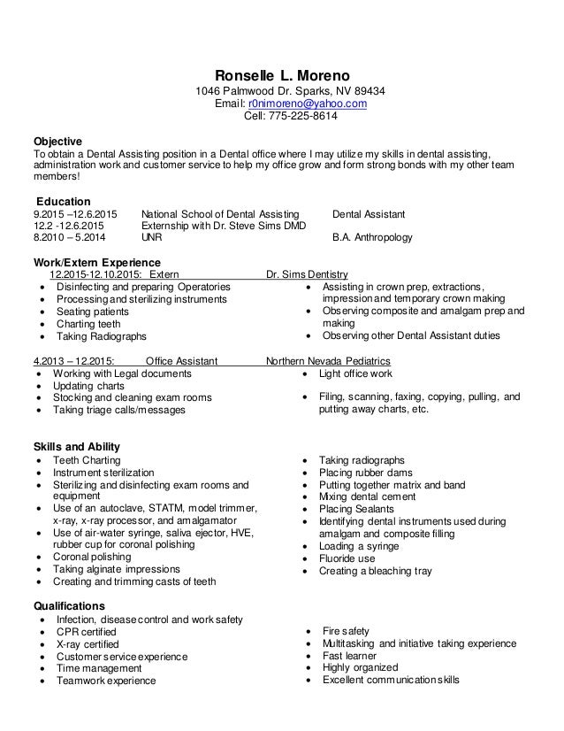 dental assisting resume and cover letter