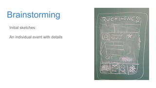 Brainstorming
Initial sketches:
An individual event with details
 