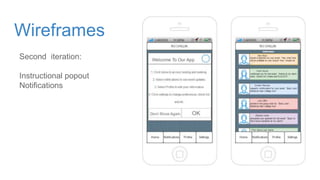 Wireframes
Second iteration:
Instructional popout
Notifications
 