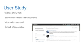 User Study
Findings show that:
Issues with current search systems
Information overload
Or lack of information
 