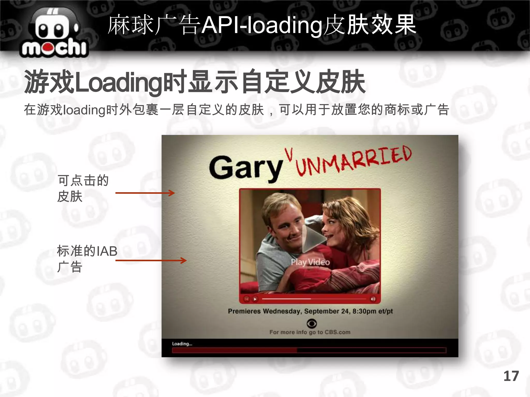 麻球广告API-loading广告效果游戏Loading时的广告播放  – 图片 or 视频当玩家在等待游戏读取时，您的广告将吸引他们的注意力15