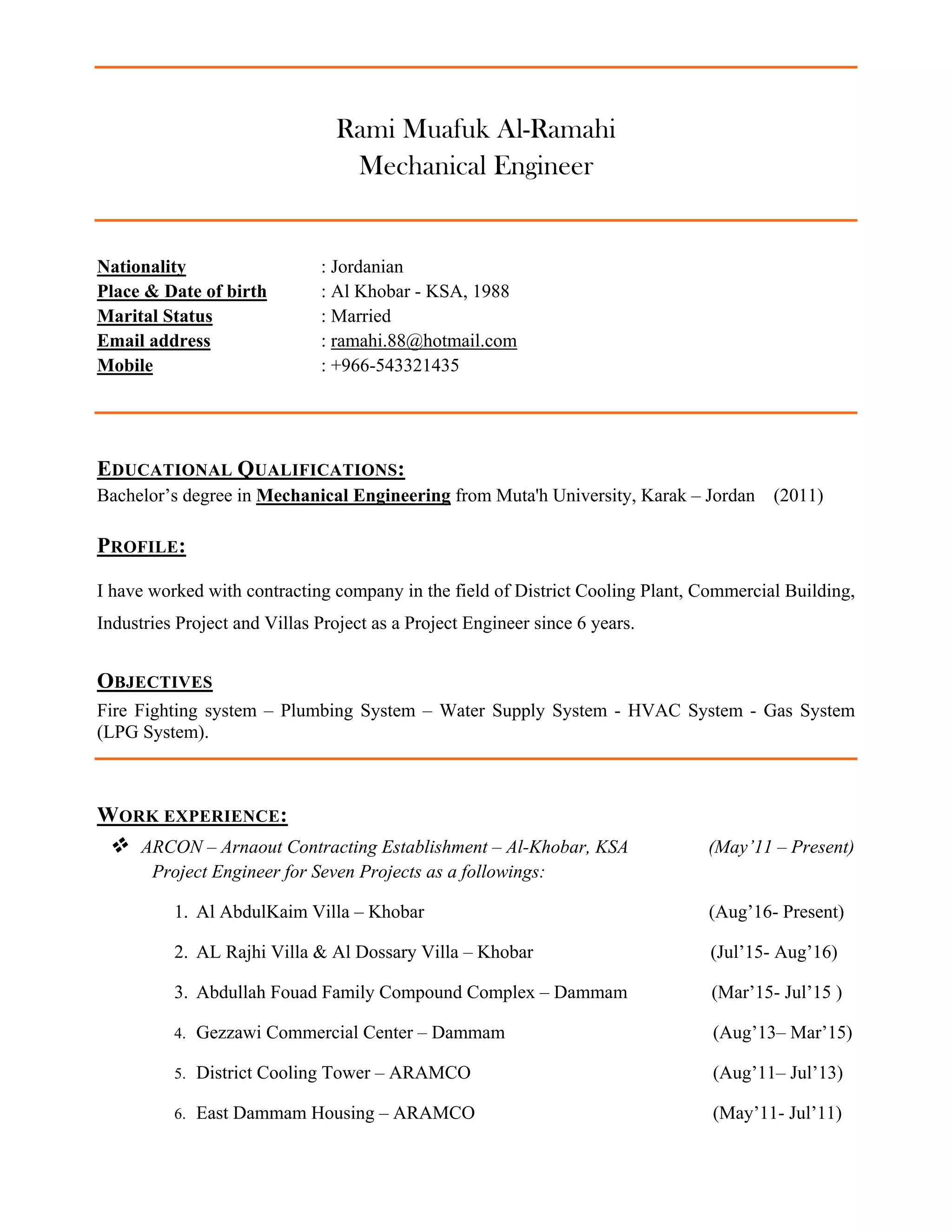 Cv Ramus Fire CV-Rami M. Al Ramahi | PDF