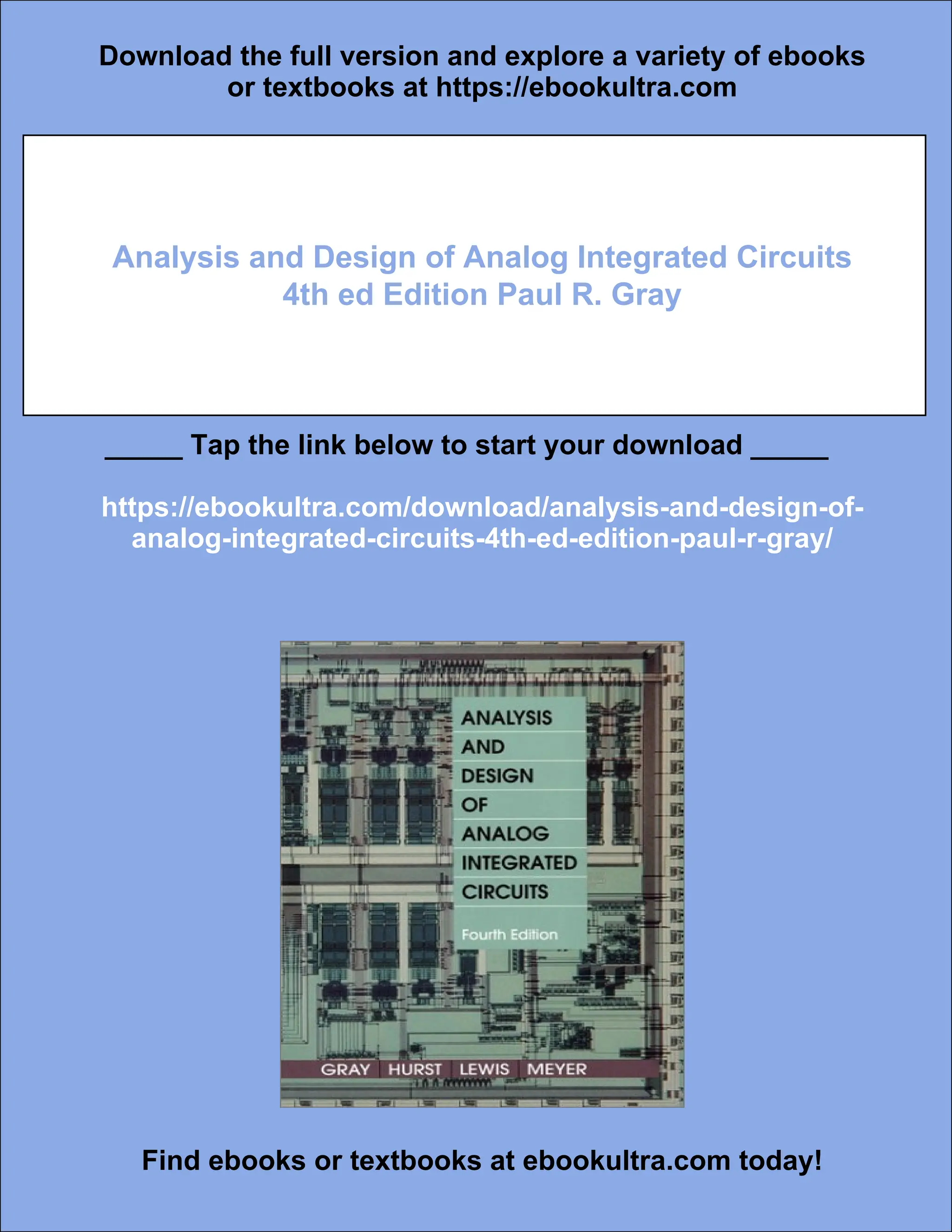 Analysis and Design of Analog Integrated Circuits 4th ed Edition 