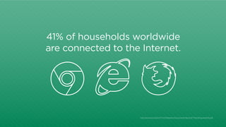 41% of households worldwide 
are connected to the Internet. 
http://www.itu.int/en/ITU-D/Statistics/Documents/facts/ICTFac...