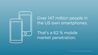 Over 147 million people in 
the US own smartphones. 
That’s a 62 % mobile 
market penetration. 
http://www.comscore.com/In...