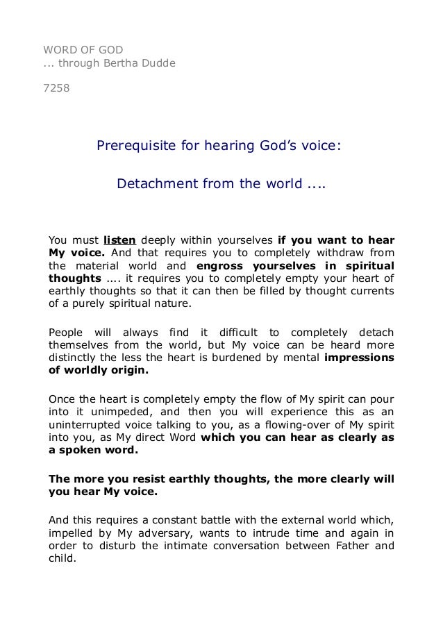 7258 Prerequisite For Hearing God S Voice Detachment From The Wor