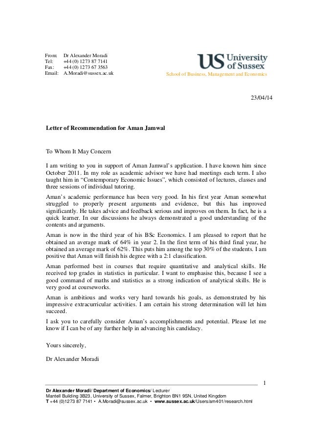 academic advisor reference letter of recommendation for academic advisor
