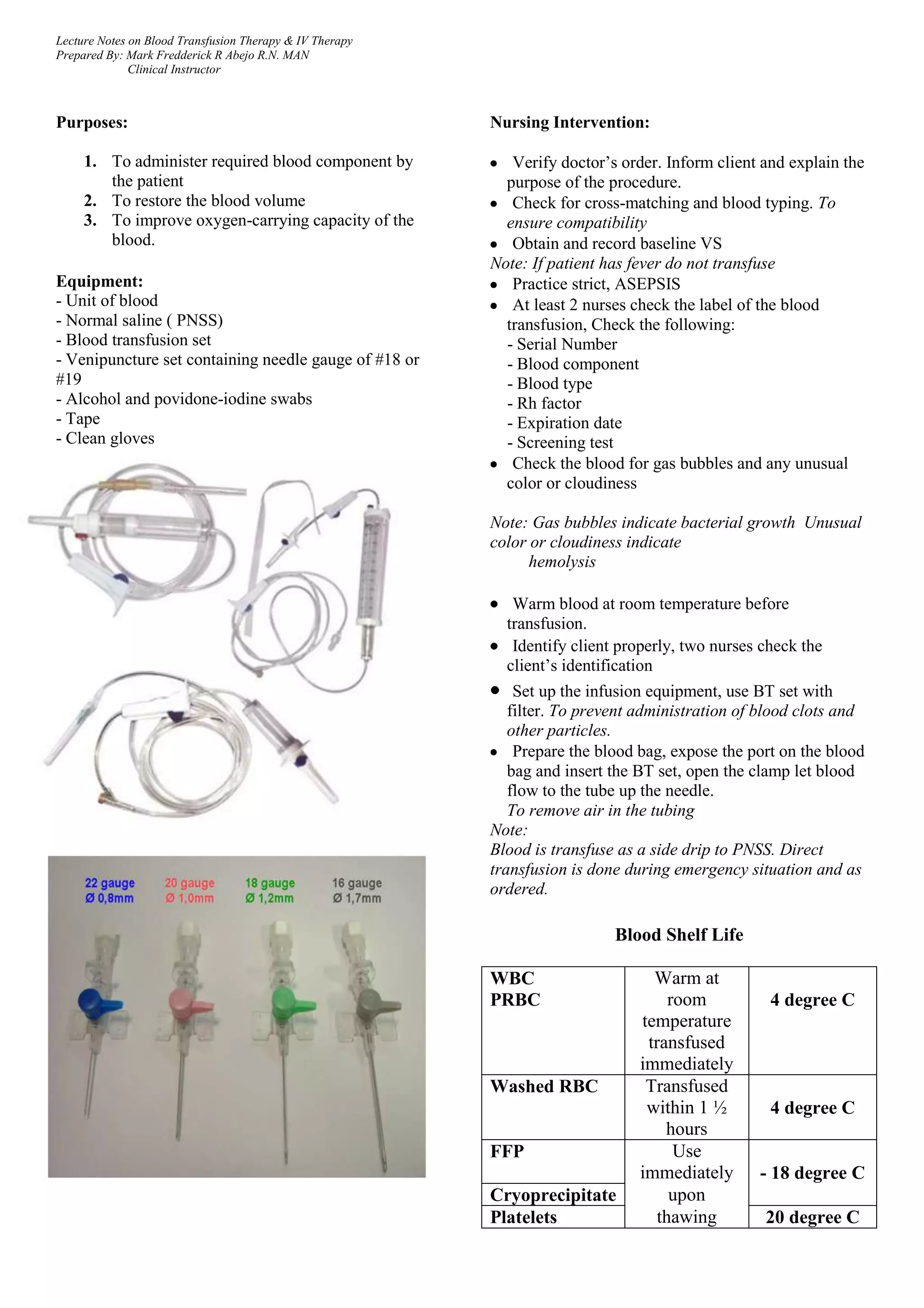 Blood Transfusion-IV Therapy | PDF