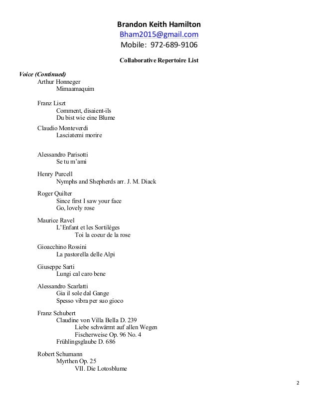 piano audition repertoire list