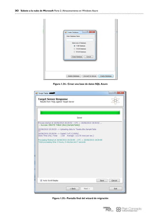 30 Súbete a la nube de Microsoft Parte 2: Almacenamiento en Windows Azure
Figura 1.34.- Crear una base de datos SQL Azure
Figura 1.35.- Pantalla final del wizard de migración
 