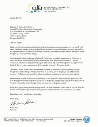 Letter from the California Secretary Agriculture Karen Ross