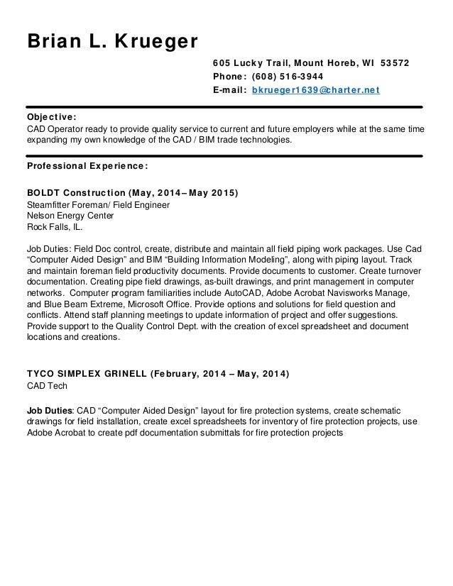 brian krueger resume cad cad resume