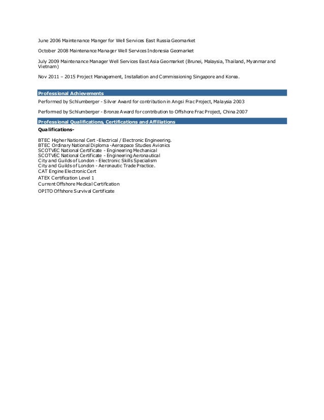 maintenance manager cv