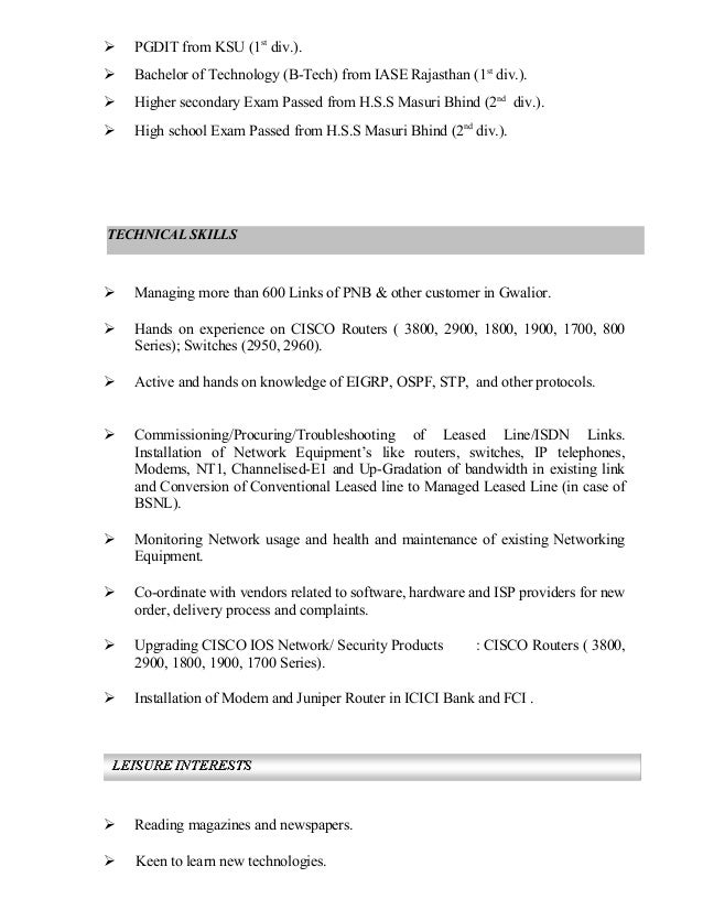 senior network engineer resumes