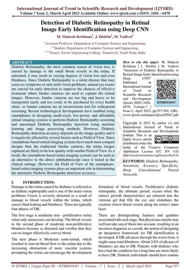 Detection of Diabetic Retinopathy in Retinal Image Early Identification ...