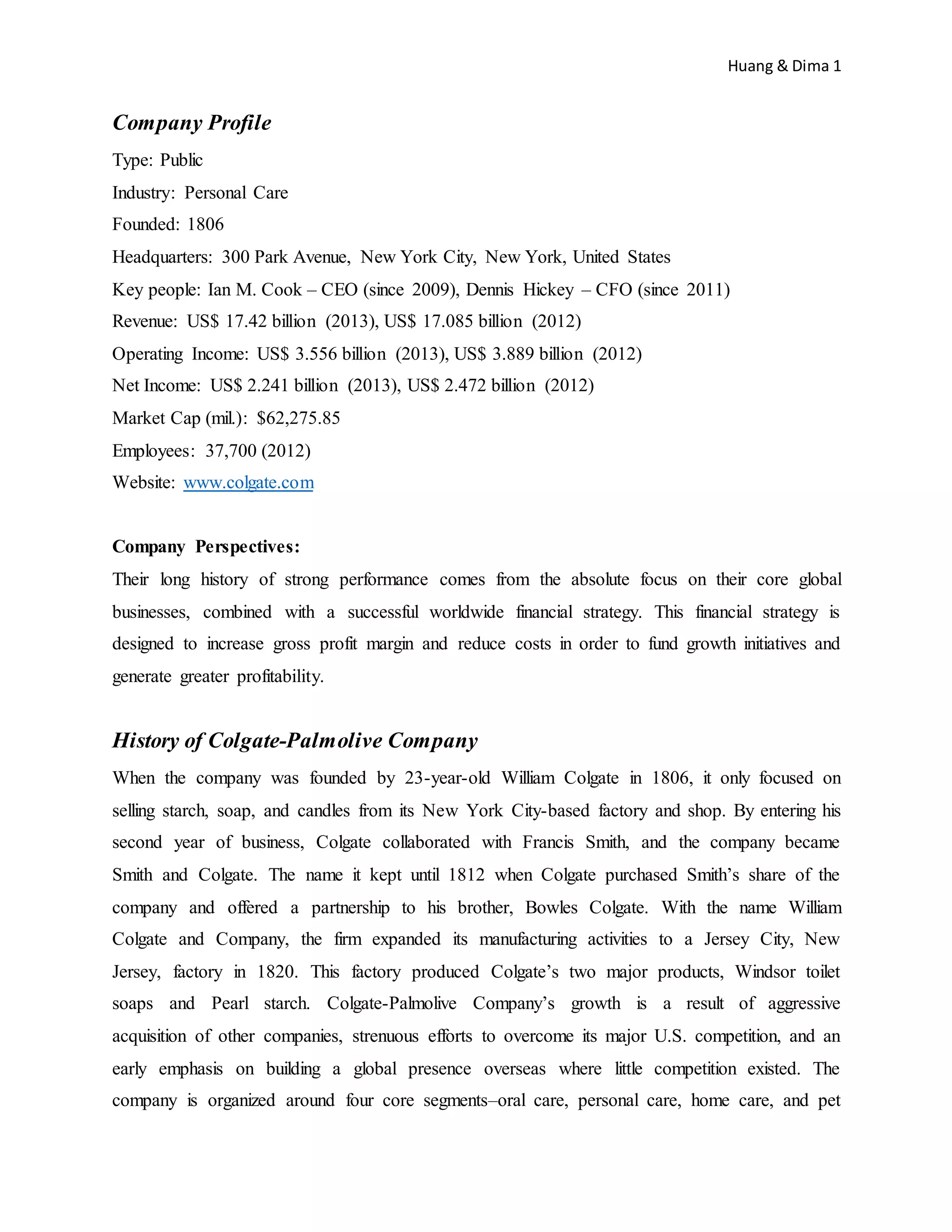 Colgate Toothpaste Company | DOCX