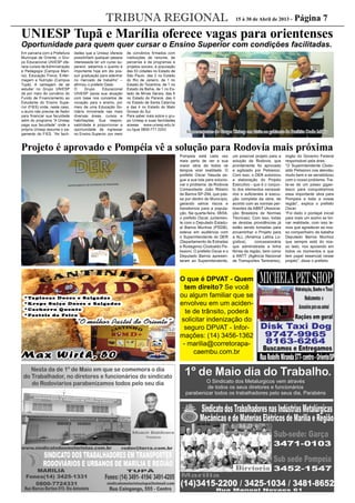 TRIBUNA REGIONAL
Œ  Ž   ‘ ’  “  ‘ ”   •  ’ – ’ “ — ˜  
™ ˜ š “ ‘ “ Ž  › œ ’   “ ’ š — ’ ž ” Ÿ  ˜  
Ž ” Œ œ ˜ ‘  ‘ “ ” š  › ¡ ¢ £ Œ ¤ • ” – ’  
 ’ ‘ ’ ‘ ˜  ¥ ” ¥ œ ’ ¦ œ  “ š “ ¥ —   § ¨ ”
’ • ’ œ  © ” © “  ª «   Ž ˜ ¥ ™   ¬  
› “  ­ ® Œ œ ˜ ‘  § ¨ ” ¯ ¬ ¥ “ ‘  ž Œ š – ’   
  © ’  ’ ¢ ˜ —  “ § ¨ ” ª «   Ž ˜ ¥
° ˜ Ž ¨ ­ ± ¦ ²  š —  © ’  œ ’ ¥ ’
’ ¥ — ˜ œ   š ” Ÿ  ˜ Ž ” ¡ ¢ £ Œ ¤ •
œ ³ Ž ”   ’ “ ” œ ” ‘ ” š ² ´ š “ ” œ ”
¯ ˜ š œ ” œ ’ ¯ “ š  š ‘ “   ’ š — ”  ”
Œ ¥ — ˜ œ  š — ’ œ ” Œ š ¥ “ š ” ¤ ˜ Ž ’  
 “ ”  ª ¯ £ Œ ¤ ­ ” š œ ’ ž š ’ ¥ — ’ ‘  ¥ ” ž
”  › ˜ š ” š ¨ ” Ž  ’ ‘ “ ¥  œ ’ µ  œ ” 
Ž    µ š  š ‘ “   ¥ ˜  –  ‘ ˜ › œ  œ ’
 › ¶  œ ” Ž  ” ©     · ¦ ¡ š “ ’ ¥ Ž
Ž  ©  ¥ ˜  –  ‘ ˜ › œ  œ ’ ¸ ” š œ ’ 
Ž  ¹ Ž  “  ¡ š “ ’ ¥ Ž  ¥ ¥ ˜  ’ ” Ž   
©   ’ š — ” œ ” ¯ £ Œ ¤ ± · ¦ ¥ –  ‘ “ › “  
œ  œ ’ ¥ º ˜ ’  ¡ š “ ’ ¥ Ž ” – ’  ’ ‘ ’
Ž ” ¥ ¥ “ » “ › “ —   º ˜  › º ˜ ’  Ž ’ ¥ ¥ ” 
“ š — ’  ’ ¥ ¥  œ  — ’  ˜  ‘ ˜  ¥ ” ¥ ˜  
Ž ’  ’ “ ”  ž ¥  » ’  ” ¥ ” º ˜  š — ” ¶
“  Ž ”  —  š — ’ ¼ ” ½ ’ ’  œ “  Ž ” ¥  
¥ ˜ “  ©   œ ˜  § ¨ ” Ž     œ ’ š —   
š ”  ’  ‘  œ ” œ ’ —   »  › ¼ ” ¸ ¾
 µ   ” ˜ ” Ž  ’ – ’ “ — ” ¿  œ ” ±
 Ÿ  ˜ Ž ” Œ œ ˜ ‘  ‘ “ ” š  ›
¡ ¢ £ Œ ¤ • Ž  ˜ —  ¥ ˜   — ˜  § ¨ ”
‘ ”  »  ¥ ’ š ” ¥ ‘ ” š ‘ ’ “ — ” ¥ œ ’
² ” ‘  § ¨ ” Ž    ” ’ š ¥ “ š ” ž Ž ” 
 ’ “ ” œ ’ ˜   Œ œ ˜ ‘  § ¨ ” ¤ ”  
› “ œ ³  “   “ š “ ¥ —   œ  š  ¥   “ ¥
œ “ ² ’  ¥  ¥ ³  ’  ¥ ž ‘ ˜  ¥ ” ¥ ’
¼  » “ › “ —  § À ’ ¥ ± ¤ ˜   ’ ¥ Ž ” š  
¥  » “ › “ œ  œ ’ ¶ Ž  ” Ž ”  ‘ “ ” š   
” Ž ”  — ˜ š “ œ  œ ’ œ ’ “ š ©  ’ ¥ ¥  
š ” Œ š ¥ “ š ” ¤ ˜ Ž ’  “ ”  ž Ž ”   ’ “ ”
œ ’ ‘ ” š ² ´ š “ ” ¥ µ    œ ” ¥ ‘ ” 
“ š ¥ — “ — ˜ “ § À ’ ¥ œ ’  ’ š ”  ’ ž œ ’
Ž   ‘ ’  “  ¥ ’ œ ’ Ž  ” ©     ¥ ’
Ž  ” ½ ’ — ” ¥ ¥ ” ‘ “  “ ¥ ž Á Ž ” Ž ˜ ›  § ¨ ”
œ  ¥ Â Ã ‘ “ œ  œ ’ ¥ š ” Œ ¥ —  œ ” œ ’
¤ ¨ ” •  ˜ › ” ž œ  ¥ Ä š ” Œ ¥ —  œ ”
œ ” Å “ ” œ ’ Æ  š ’ “  ” ž œ ’ Ç š ”
Œ ¥ —  œ ” œ ” ° ” ‘  š — “ š ¥ ž œ ’ Ç š ”
Œ ¥ —  œ ” œ  È  ¼ “  ž œ ’ Ç š ” Œ ¥  
—  œ ” œ ’ ™ “ š  ¥ Ÿ ’   “ ¥ ž œ  ¥ É
š ” Œ ¥ —  œ ” œ ” •    š ³ ž œ  ¥ Ê
š ” Œ ¥ —  œ ” œ ’ ¤  š —  «  —   “ š 
’ œ  ¥ Ê š ” Œ ¥ —  œ ” œ ” ™  — ”
Ÿ  ” ¥ ¥ ” œ ” ¤ ˜ › ±
•    ¥  » ’    “ ¥ ¥ ” »  ’ ” ©  ˜  
Ž ” ¡ š “ ’ ¥ Ž ’ ¥ ˜  ¥ –  ‘ “ › “ œ  œ ’ ¥
 ‘ ’ ¥ ¥ ’ Ë Ë Ë ± ˜ š “ ’ ¥ Ž ± ’ œ ˜ ± » 
” ˜ › “ © ˜ ’ Ì Í Ì Ì   Î Î Ç Ä Ä Ê Ä ±
Representantes do Grupo Uniesp em visita ao gabinete do Prefeito Dado Móris
Ï Ð Ñ Ò Ó Ô Õ Ó Ö × Ø Ù Õ Ú Õ Û Ó Ü
Ñ Õ Ô Ö Ò Ó Ý × Ð Ú Ó Û Ó Ý Õ Ö Þ Õ
Ñ Õ Ô Ð Ý Ð ß Ý Õ Ú Ó × Ð Ú Ð Ö Ð Ö
× Ó Ñ Ò Ð Ö Û Ô Ý Õ Ý Ý Ó Õ à Ô Ú Õ Ú Ó á â
Ò Ý Ó ã Ó Ô × Ð â Ö Ù Õ Ý ä Õ Ö Þ Ú Õ Ö Ó å
æ
Þ Ó Õ Ö Þ Õ à Þ × Õ Ò Õ Ý Õ Ö Ð à Þ Ù Ô Ð å
ç
Õ Ý Ð Ò Ý Ð ß à Ó Ñ Õ Ú Õ è Ð Ú Ð Û Ô Õ
é
Ð Ñ Õ
ç
Ú Õ
ç
× Ó ê Ð ë Ð è Ô ß Ó Ô Ý Ð
Ú Ó ì Õ Ý Ý Ð Ö í Ï å î ï ð ñ ò Þ Ó Ò Õ Ö å
Ö Õ Ò Ð Ý Ú Ó
ç
× Ý Ð Ú Ð ó Þ
ç
Ô Ù ô Ò Ô Ð ñ
æ
Ó Ý Õ
ç
Ú Ð Ö õ Ý Ô Ð Ö Ý Ô Ö Ù Ð Ö Ó
× Ý Õ
ç
Ö × Ð Ý
ç
Ð Ö Ò Õ Ý Õ Õ Ò Ð Ò Þ à Õ å
ö
ë Ð á ÷ Õ ò Þ Õ Ý × Õ å ã Ó Ô Ý Õ ñ ø ù ú ø ð ñ
Ð Ò Ý Ó ã Ó Ô × Ð â Ö Ù Õ Ý ñ û Þ
ç
× Õ Ñ Ó
ç
å
× Ó Ù Ð Ñ Ð ü Ó Ò Þ × Õ Ú Ð ý Ö × Õ Ú Þ å
Õ à ì Õ Ý Ý Ð Ö ó Þ
ç þ
Ð Ü ÿ Ï í ü ì   ñ
Ó Ö × Ó Û Ó Ó Ñ Õ Þ Ú Ô ¡
ç
Ù Ô Õ Ù Ð Ñ
Ð í Þ Ò Ó Ý Ô
ç
× Ó
ç
Ú Ó
ç
× Ó Ú Ð ü ý è
ÿ ü Ó Ò Õ Ý × Õ Ñ Ó
ç
× Ð Ú Ó ý Ö × Ý Õ Ú Õ Ö
Ó è Ð Ú Õ
æ
Ó
ç
Ö  
é
à Ð Ú Ð Õ à Ú Ð Ï Ó å
à Ô Ö Ö Ô Ð
ç
Ô á â Ò Ý Ó ã Ó Ô × Ð â Ö Ù Õ Ý Ó Ð
ü Ó Ò Þ × Õ Ú Ð ì Õ Ý Ý Ð Ö Õ Ò Ý Ó Ö Ó
ç
å
× Õ Ý Õ Ñ Õ Ð í Þ Ò Ó Ý Ô
ç
× Ó
ç
Ú Ó
ç
× Ó ñ
Þ Ñ Ò Ð Ö Ö ô Û Ó à Ò Ý Ð û Ó × Ð Ò Õ Ý Õ Õ
Ö Ð à Þ
ö
ë Ð Ú Õ è Ð Ú Ð Û Ô Õ ñ ò Þ Ó
Ò Ý Ð
ç
× Õ Ñ Ó
ç
× Ó ã Ð Ô Õ Ò Ý Ð Û Õ Ú Ð
Ó Õ
æ
Ô à Ô Ü Õ Ú Ð Ò Ð Ý Ï Ó à Ô Ö Ö Ô Ð
ç
Ô á
é
Ð Ñ Ô Ö Ö Ð ñ Ð ü ý è Õ Þ × Ð Ý Ô Ü Ð Þ
Õ Ó à Õ ß Ð Ý Õ
ö
ë Ð Ú Ð Ï Ý Ð û Ó × Ð
ý ¢ Ó Ù Þ × Ô Û Ð å ò Þ Ó õ Ð Ù Ð
ç
û Þ
ç
å
× Ð Ú Ð Ö Ó à Ó Ñ Ó
ç
× Ð Ö
ç
Ó Ù Ó Ö Ö Ø å
Ý Ô Ð Ö Ó Ö Þ £ Ù Ô Ó
ç
× Ó Ö ¤ Ó ¢ Ó Ù Þ å
ö
ë Ð Ù Ð Ñ Ò à Ó × Õ Ú Õ Ð ß Ý Õ ñ Ú Ó
Õ Ù Ð Ý Ú Ð Ù Ð Ñ Õ Ö
ç
Ð Ý Ñ Õ Ö Ò Ó Ý å
× Ô
ç
Ó
ç
× Ó Ö Ú Õ ¥ ì ÷ ¦ ÿ ¥ Ö Ö Ð Ù Ô Õ å
ö
ë Ð ì Ý Õ Ö Ô à Ó Ô Ý Õ Ú Ó ÷ Ð Ý Ñ Õ Ö
¦ õ Ù
ç
Ô Ù Õ Ö   á
é
Ð Ñ Ô Ö Ö Ð ñ × Ð Ú Õ Ö
Õ Ö Ú Ó Û Ô Ú Õ Ö Ò Ý Ð Û Ô Ú ¡
ç
Ù Ô Õ Ö û Ø
Ó Ö × ë Ð Ö Ó
ç
Ú Ð × Ð Ñ Õ Ú Õ Ö Ò Õ Ý Õ
Ó
ç
Ù Õ Ñ Ô
ç þ
Õ Ý Ð Ï Ý Ð û Ó × Ð Ò Õ Ý Õ
Õ ¥ § § ÿ ¥ Ñ õ Ý Ô Ù Õ § Õ × Ô
ç
Õ § Ð å
æ
ô Ö × Ô Ù Õ   ñ Ù Ð
ç
Ù Ó Ö Ö Ô Ð
ç
Ø Ý Ô Õ
ò Þ Ó Õ Ú Ñ Ô
ç
Ô Ö × Ý Õ Ú Õ Õ à Ô
ç þ
Õ
ã õ Ý Ý Ó Õ Ú Õ Ý Ó
æ
Ô ë Ð ñ ß Ó Ñ Ù Ð Ñ Ð
Õ ¥ ÷ ¦ ¦ ÿ ¥
æ
¡
ç
Ù Ô Õ ÷ Õ Ù Ô Ð
ç
Õ à
Ú Ó ¦ Ý Õ
ç
Ö Ò Ð Ý × Ó Ö ¦ Ó Ý Ý Ó Ö × Ý Ó Ö   ñ
¨ Ý
æ
ë Ð Ú Ð © Ð Û Ó Ý
ç
Ð  Ó Ú Ó Ý Õ à
Ý Ó Ö Ò Ð
ç
Ö Ø Û Ó à Ò Ó à Õ Ø Ý Ó Õ á

â í Þ Ò Ó Ý Ô
ç
× Ó
ç
Ú Ó
ç
× Ó
é
à Ð Ú Ð å
Õ à Ú Ð Ï Ó à Ô Ö Ö Ô Ð
ç
Ô
ç
Ð Ö Õ × Ó
ç
Ú Ó Þ
Ñ Þ Ô × Ð ß Ó Ñ Ó Ö Ó Ö Ó
ç
Ö Ô ß Ô à Ô Ü Ð Þ
Ù Ð Ñ Ð
ç
Ð Ö Ö Ð Ò Ý Ð ß à Ó Ñ Õ á ¦ Ý Õ å
× Õ å Ö Ó Ú Ó Þ Ñ Ò Õ Ö Ö Ð
æ
Ô
æ
Õ
ç
å
× Ó Ö Ù Ð Ò Õ Ý Õ Ù Ð
ç
ò Þ Ô Ö × Õ Ý Ñ Ð Ö
Ó Ö Ö Õ Ô Ñ Ò Ð Ý × Õ
ç
× Ó Ð ß Ý Õ Ò Õ Ý Õ
Ï Ð Ñ Ò Ó Ô Õ Ó × Ð Ú Õ Õ
ç
Ð Ö Ö Õ
Ý Ó
æ
Ô ë Ð  ñ Ó ¢ Ò à Ô Ù Õ Ð Ò Ý Ó ã Ó Ô × Ð
â Ö Ù Õ Ý á

 Ð Ô Ú Õ Ú Ð Ð Ò Ð
ç
× Õ Ò õ Ô
ç
Ô Ù Ô Õ à
Ò Õ Ý Õ Ñ Õ Ô Ö Þ Ñ Ö Ð
ç þ
Ð Ö Ó × Ð Ý å
ç
Õ Ý Ý Ó Õ à Ô Ú Õ Ú Ó ñ Ù Ð Ñ Ô Ö Ö Ð × Ó å
Ñ Ð Ö ò Þ Ó Õ
æ
Ý Õ Ú Ó Ù Ó Ý Õ Ð
ç
Ð Ö å
Ö Ð Ù Ð Ñ Ò Õ
ç þ
Ó Ô Ý Ð Ú Ó ß Õ × Õ à
þ
Õ
ü Ó Ò Þ × Õ Ú Ð ì Õ Ý Ý Ð Ö ó Þ
ç þ
Ð Ü
ò Þ Ó Ö Ó Ñ Ò Ý Ó Ó Ö × Ø Ú Ð
ç
Ð Ö å
Ö Ð à Õ Ú Ð ñ
ç
Ð Ö Õ Ò Ð Ô Õ
ç
Ú Ð Ó Ñ
× Ð Ú Ð Ö Ð Ö Ñ Ð Ñ Ó
ç
× Ð Ö Ó ò Þ Ó
× Ó Ñ Ò Õ Ò Ó à Ó Ö Ö Ó
ç
Ù Ô Õ à
ç
Ó Ö Ö Ó
Ò Ý Ð û Ó × Ð  ñ Ú Ô Ö Ö Ó Ð Ò Ý Ó ã Ó Ô × Ð á
 