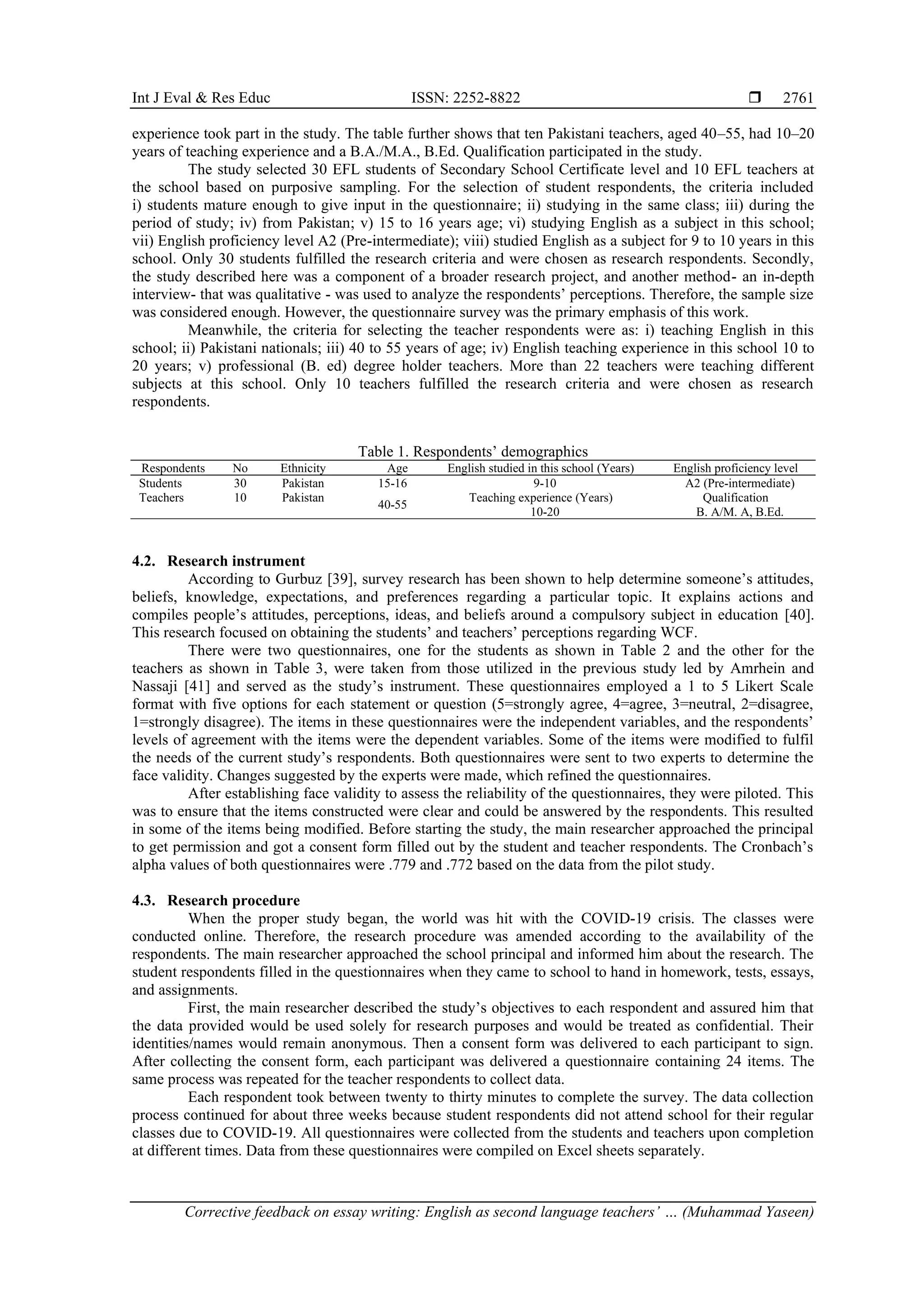 Corrective feedback on essay writing: English as second language