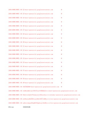 2404:6800:8005::84 22-wave-opensocial.googleusercontent.com           #

2404:6800:8005::84 23-wave-opensocial.googleusercontent.com           #

2404:6800:8005::84 24-wave-opensocial.googleusercontent.com           #

2404:6800:8005::84 25-wave-opensocial.googleusercontent.com           #

2404:6800:8005::84 26-wave-opensocial.googleusercontent.com           #

2404:6800:8005::84 27-wave-opensocial.googleusercontent.com           #

2404:6800:8005::84 28-wave-opensocial.googleusercontent.com           #

2404:6800:8005::84 29-wave-opensocial.googleusercontent.com           #

2404:6800:8005::84 30-wave-opensocial.googleusercontent.com           #

2404:6800:8005::84 31-wave-opensocial.googleusercontent.com           #

2404:6800:8005::84 32-wave-opensocial.googleusercontent.com           #

2404:6800:8005::84 33-wave-opensocial.googleusercontent.com           #

2404:6800:8005::84 34-wave-opensocial.googleusercontent.com           #

2404:6800:8005::84 35-wave-opensocial.googleusercontent.com           #

2404:6800:8005::84 36-wave-opensocial.googleusercontent.com           #

2404:6800:8005::84 37-wave-opensocial.googleusercontent.com           #

2404:6800:8005::84 38-wave-opensocial.googleusercontent.com           #

2404:6800:8005::84 39-wave-opensocial.googleusercontent.com           #

2404:6800:8005::84 40-wave-opensocial.googleusercontent.com           #

2404:6800:8005::84 1927502848-wave-opensocial.googleusercontent.com   #

2404:6800:8005::84 la5dhjn62ripv179lf7outfl68h6dc3c-a-wave-opensocial.googleusercontent.com

2404:6800:8005::84 3hdrrlnlknhi77nrmsjnjr152ueo3soc-a-calendar-opensocial.googleusercontent.com

2404:6800:8005::84 eds9earadhd329tuipi6kfc947ts928j-a-sites-opensocial.googleusercontent.com

2404:6800:8005::84 sp5ovcebgtpf6rg65f53gdnvqtt3a58n-a-sites-opensocial.googleusercontent.com

#Chrome            谷歌浏览器
 