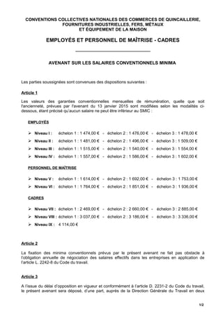 CONVENTIONS COLLECTIVES NATIONALES DES COMMERCES DE QUINCAILLERIE,
FOURNITURES INDUSTRIELLES, FERS, MÉTAUX
ET ÉQUIPEMENT D...