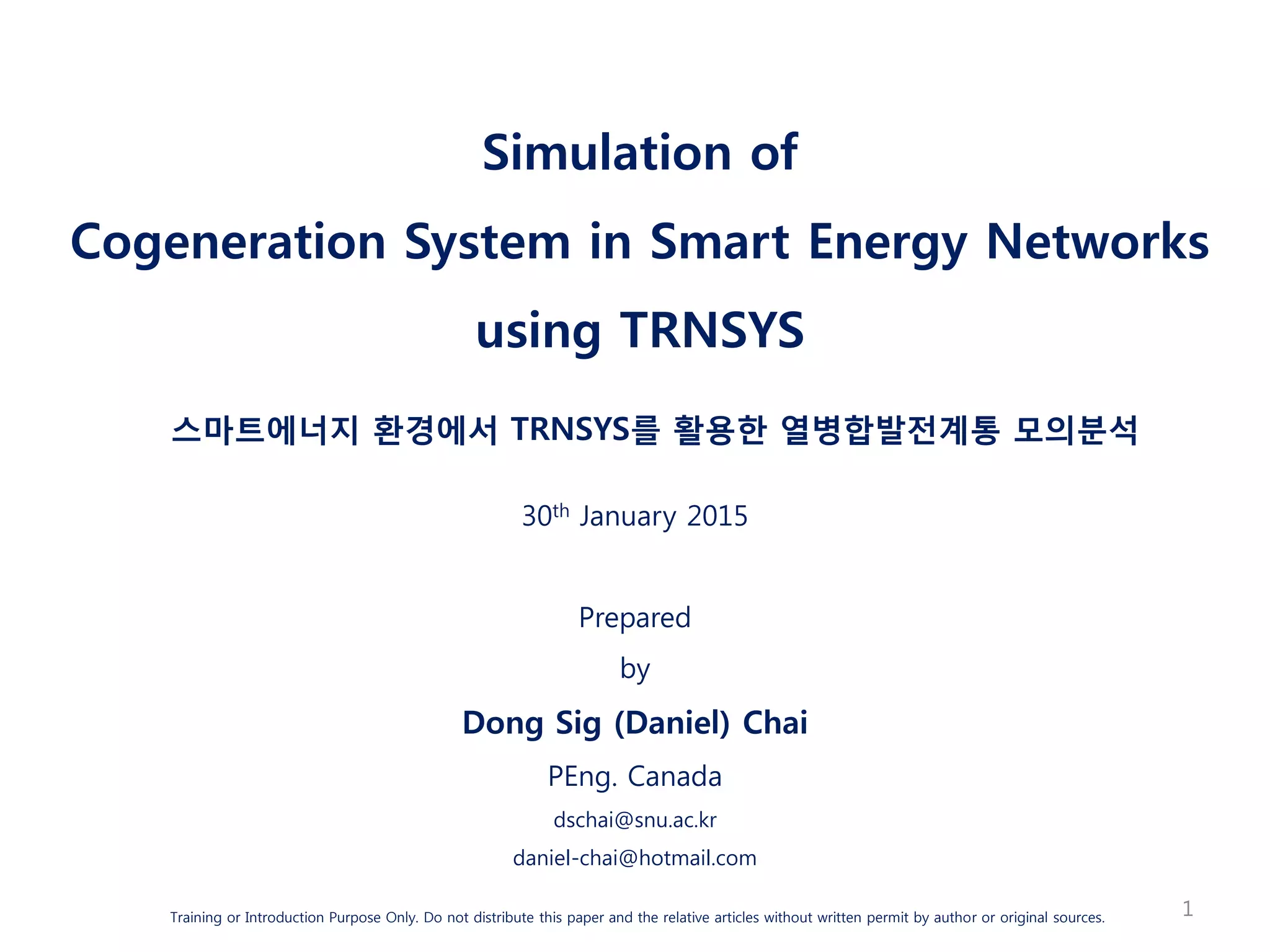 Simulation of Cogen in Smart Energy Networks-Presentation-Dong Sig ...