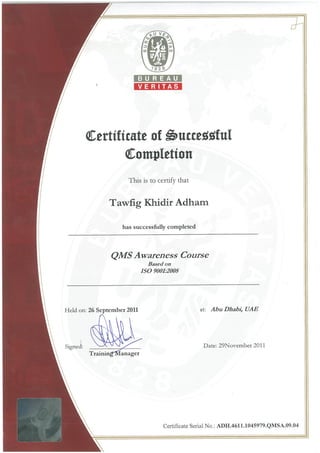 QMS Awarnes Certificate