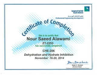 Dehydration and Hydrate Inhipition Certificate Nour Alwami