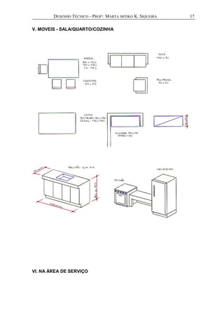 DESENHO TÉCNICO - PROFª. MARTA MITIKO K. SIQUEIRA
V. MOVEIS - SALA/QUARTO/COZINHA
VI. NA ÁREA DE SERVIÇO
17
 