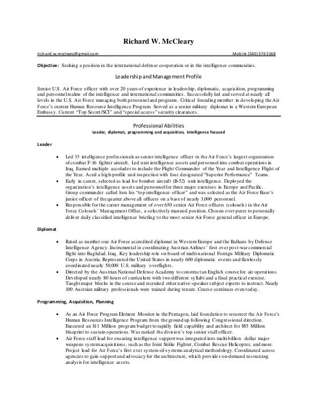 mccleary richard resume 2015