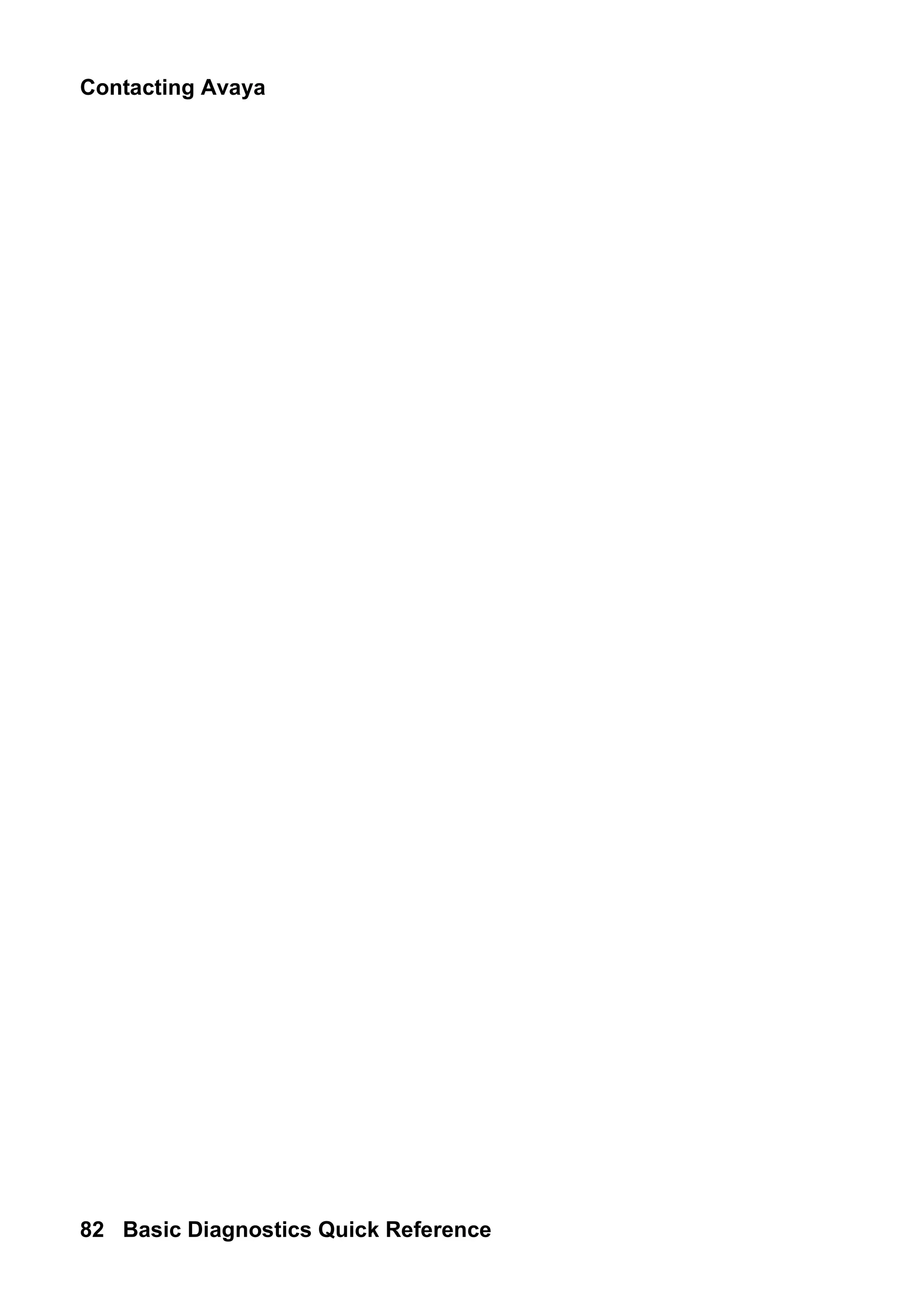 Contacting Avaya
82 Basic Diagnostics Quick Reference
 