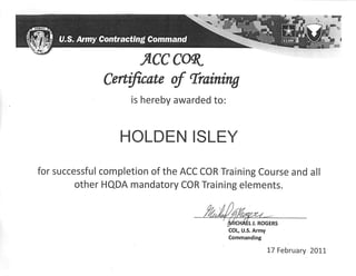 Holden Isley  ACC COR Certificate